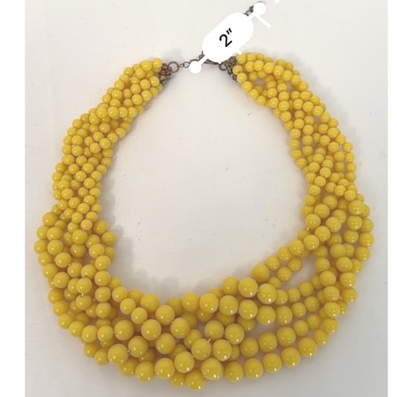 Yellow Multi Strand Beaded Bib Necklace Adjustable Brass Tone Clasp Boho 103-27 - Picture 6 of 10